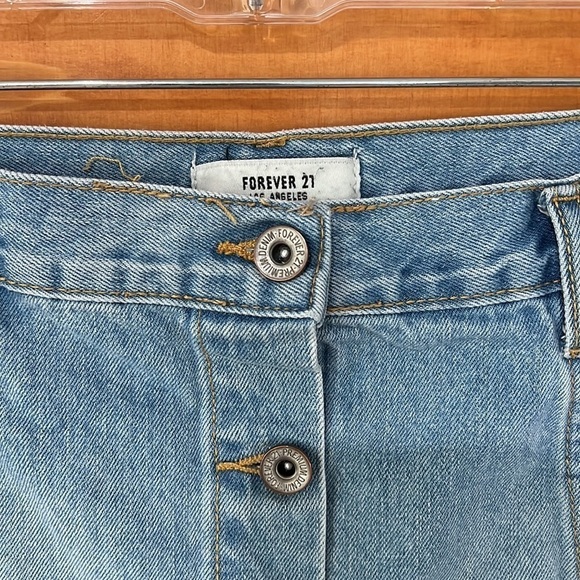 Denim Jean Skirt Raw Hem and Front Buttons - Picture 2 of 3